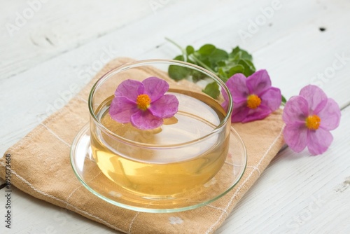 Herbal tea made from Cistus incanus, known as rock rose. Traditional medical herb with many external and internal benefits. photo