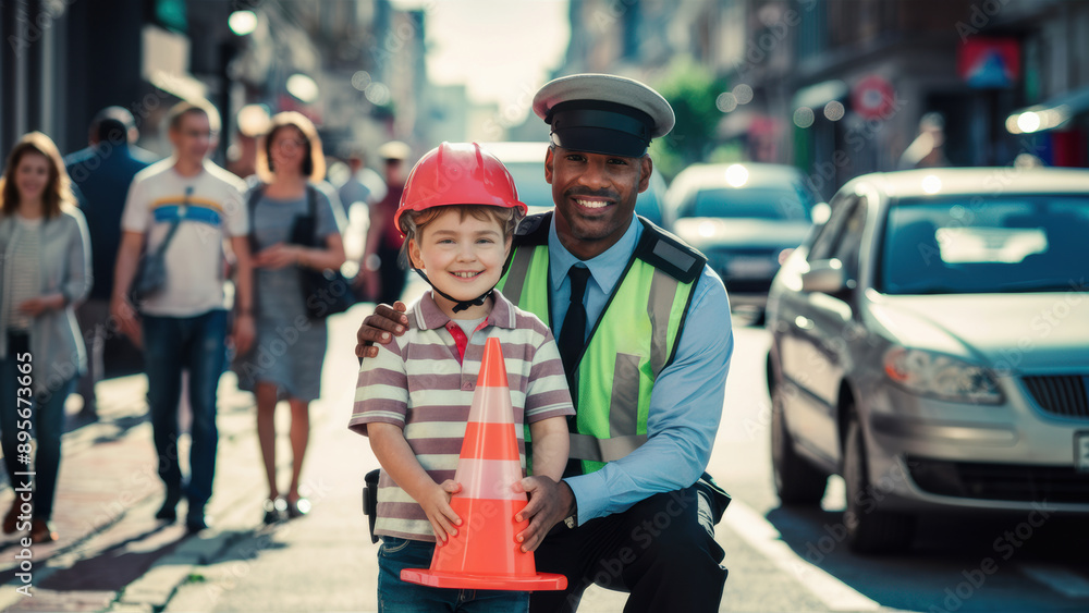 A man and boy in construction gear posing for a picture, AI A man and boy in construction gear posing for a picture, AI