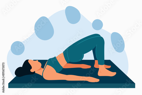 Woman Training on Mat - Fitness and Exercise Routine Illustration