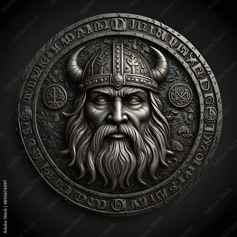 Silver 3D volumetric coin with the image of the Viking king Silver 3D volumetric coin with the image of the Viking king