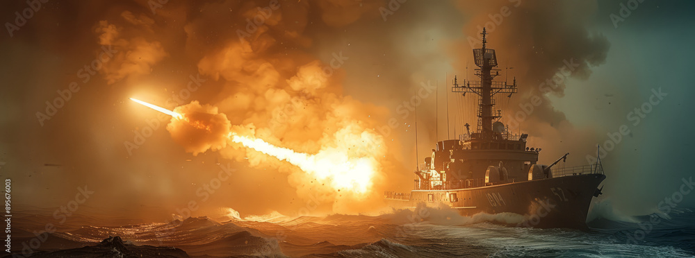 Fototapeta premium merchant ship in the red sea comes under missile attack.generative ai