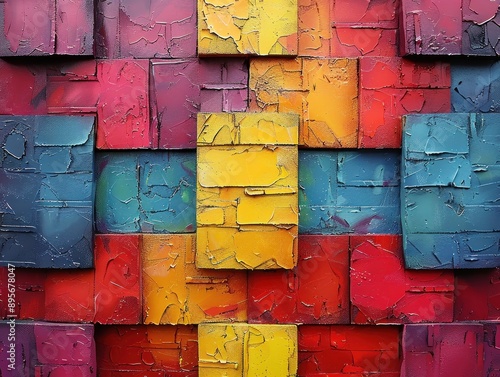 Abstract Colorful Brick Wall Art