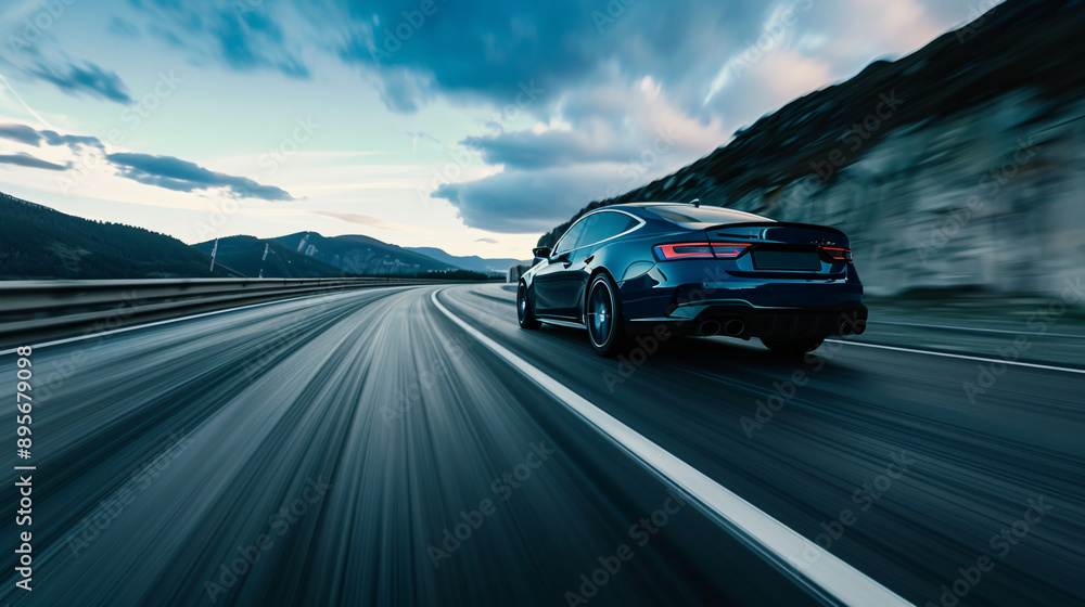 Fototapeta premium High-speed car on scenic mountain highway at dusk