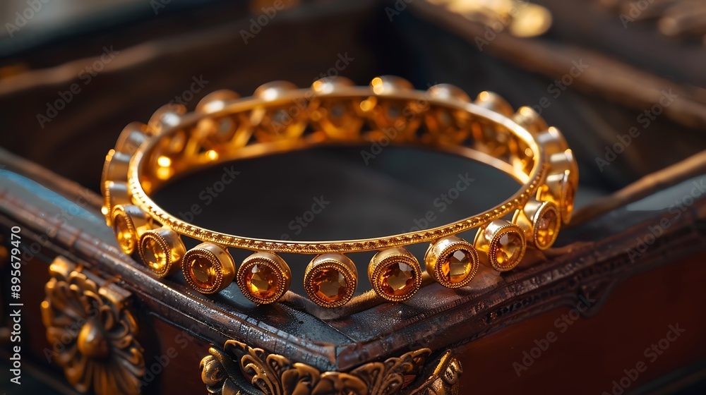 Citrine-studded gold bangle in a premium velvet-lined box Citrine-studded gold bangle in a premium velvet-lined box