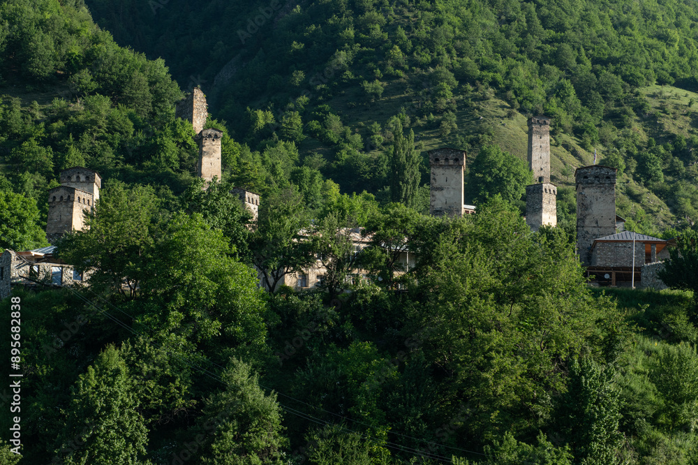 Mestia town in Georgia.
The medieval Svan Towers is a traditional fortified residence in Mestia, Georgia. Svan towers and structures surrounded by green colors. Mestia town in Georgia.
The medieval Svan Towers is a traditional fortified residence in Mestia, Georgia. Svan towers and structures surrounded by green colors.