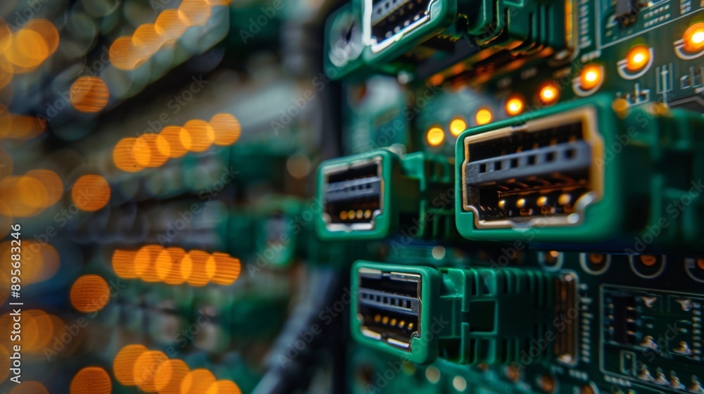 A close-up of green HDMI, USB, and other connector cables. A close-up of green HDMI, USB, and other connector cables.