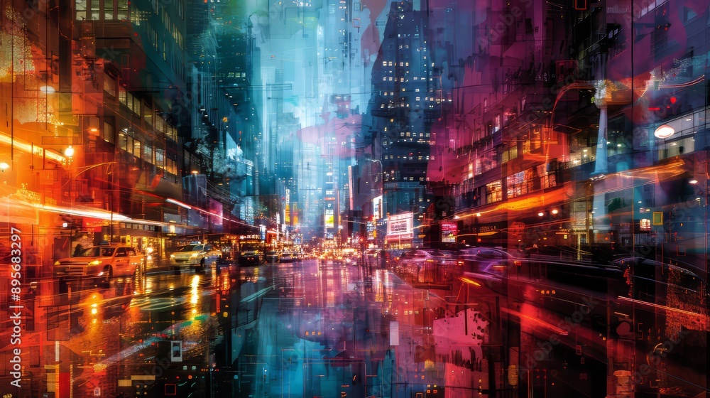 Abstract Digital Painting of Vibrant Cityscape with Fluid Colors. Abstract Digital Painting of Vibrant Cityscape with Fluid Colors.