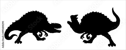 Fighting predatory dinosaurs. Dinosaur vector template for cutting out.