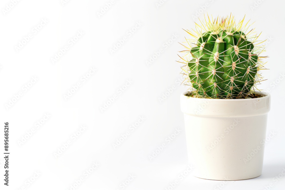 close up horizontal isolated image of a small cactus pot over a white neutral background, copy space close up horizontal isolated image of a small cactus pot over a white neutral background, copy space