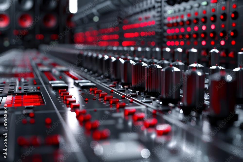 Obraz premium Close-Up of Electronic Device Control Panel with Red Illumination