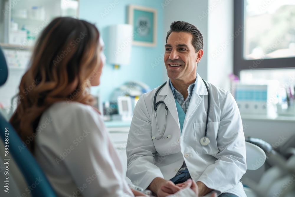 Compassionate Doctor Treating Patient in Clinic with Bright Lighting - Waist-Up Portrait