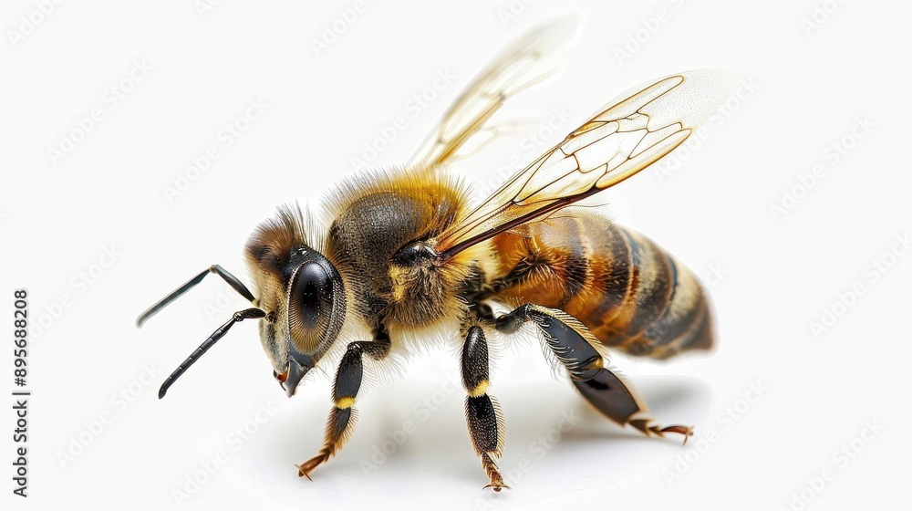 hyperdetailed honeybee in flight iridescent wings pollencovered legs white background macro photography nature in motion hyperdetailed honeybee in flight iridescent wings pollencovered legs white background macro photography nature in motion