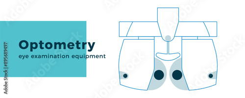 Optometry. Automated Digital Phoropter. Medical Equipment. Modern Flat Vector Illustration. Website Banner.