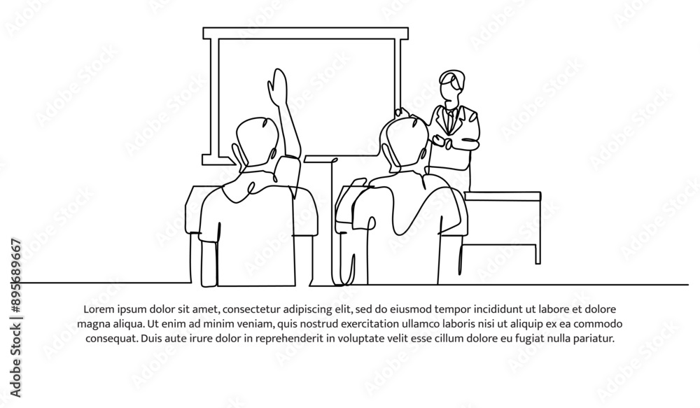 Continuous one line design of her is giving an explanation. Minimalist style vector illustration on white background. Continuous one line design of her is giving an explanation. Minimalist style vector illustration on white background.
