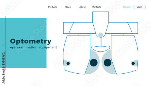 Optometry. Automated Digital Phoropter. Medical Equipment. Modern Flat Vector Illustration. Landing Page Design Template. Website Banner.