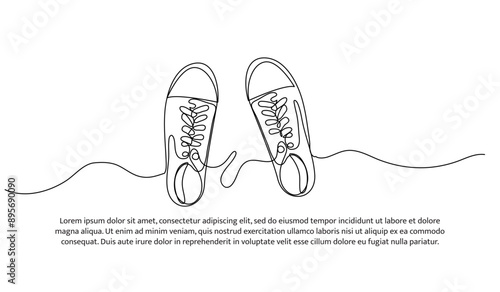 Continuous one line design of casual sneakers shoes.Minimalist style vector illustration on white background.