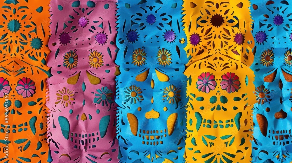 intricate papel picado banners for day of the dead celebration colorful tissue paper cutouts featuring skulls flowers and geometric patterns intricate papel picado banners for day of the dead celebration colorful tissue paper cutouts featuring skulls flowers and geometric patterns