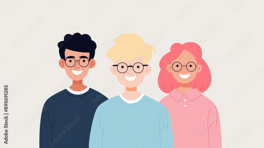Three friends laugh and enjoy a moment together in a vibrant, flat vector design, celebrating friendship and joy. Three friends laugh and enjoy a moment together in a vibrant, flat vector design, celebrating friendship and joy.
