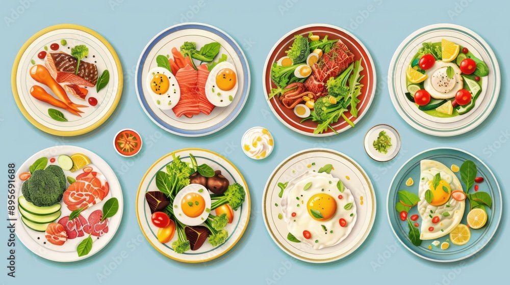 Breakfast Plates with Various Healthy Options Breakfast Plates with Various Healthy Options