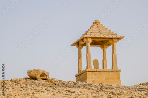 Bada Bagh, King's memorials, ancient cenotaphs complex, also known as Jaisalmer Chhatris, Jaisalmer, Rajasthan, India, Asia. photo