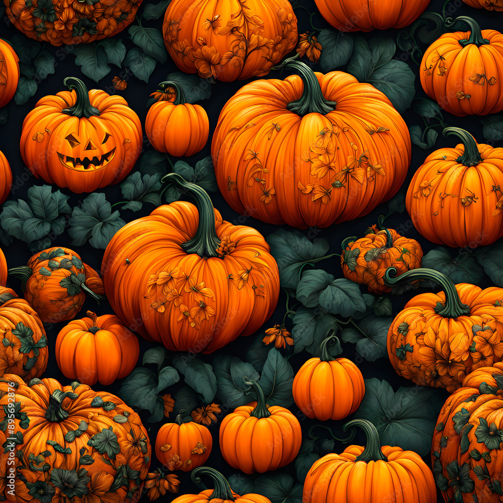 Scary Halloween Pumpkin illustration pattern Scary Halloween Pumpkin illustration pattern