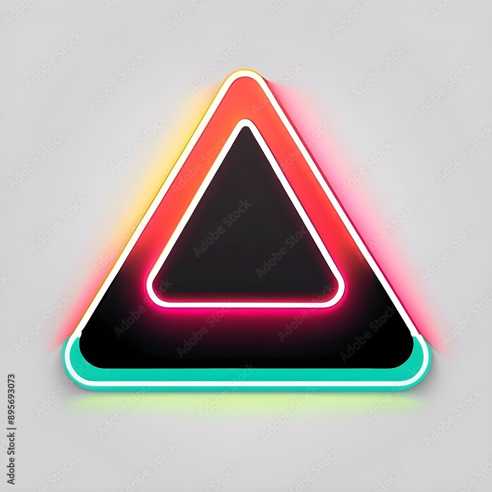 Neon Triangle: A vibrant, futuristic triangle with a black center, glowing with neon lights in a spectrum of colors.  Perfect for abstract backgrounds, modern design, and technology themes. 