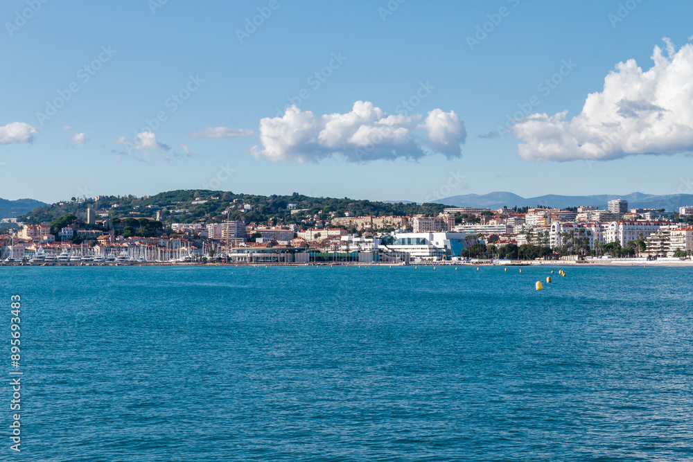 Panoramic view of the city of Cannes with old town, Palais des festivals, port, Provence, Cote d'Azur, France Panoramic view of the city of Cannes with old town, Palais des festivals, port, Provence, Cote d'Azur, France