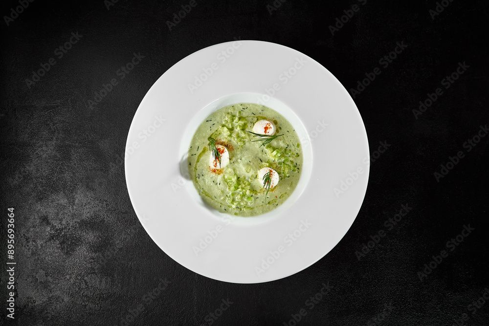 Chilled Cucumber Gazpacho Soup with Mozzarella Cheese - Refreshing Summer Cuisine Chilled Cucumber Gazpacho Soup with Mozzarella Cheese - Refreshing Summer Cuisine