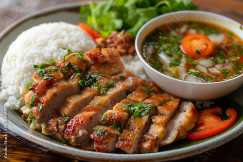 Grilled Bai Sach Chrouk: Cambodian Pork with Rice and Pickled Vegetables