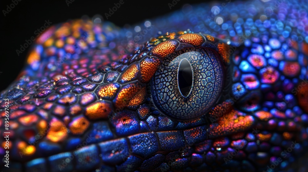 Close-Up Image of Colorful Lizard Eye with Intricate Patterns. Close-Up Image of Colorful Lizard Eye with Intricate Patterns.