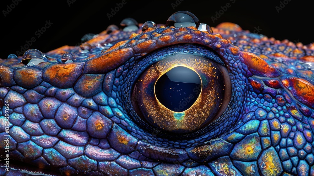 Fototapeta premium Close-Up of a Colorful Lizard Eye with Intricate Patterns and Texture