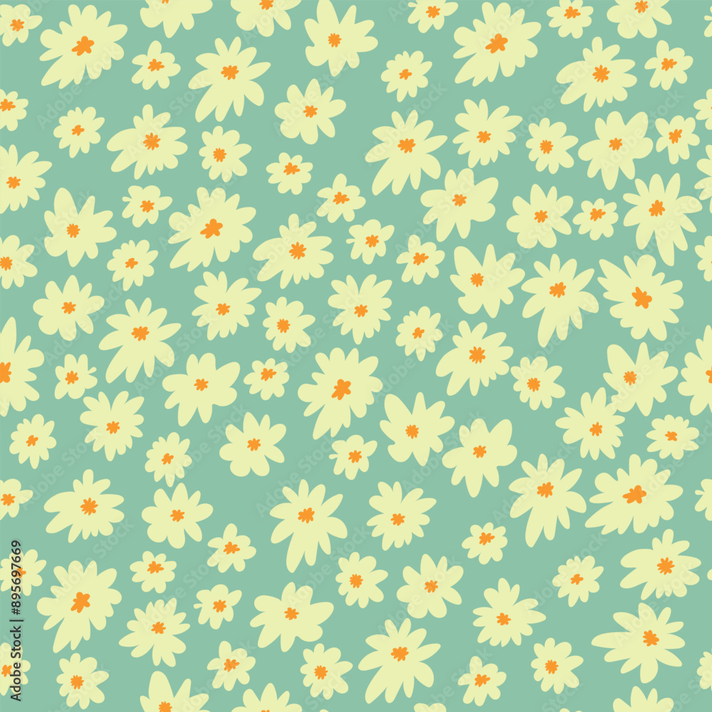 Floral pattern on turquoise background. Seamless pattern with cute flowers, vector illustration Floral pattern on turquoise background. Seamless pattern with cute flowers, vector illustration