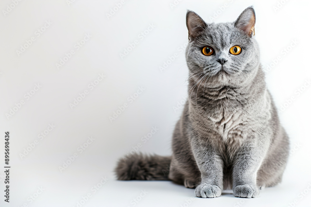 Grey british shorthair cat sitting on white background Grey british shorthair cat sitting on white background
