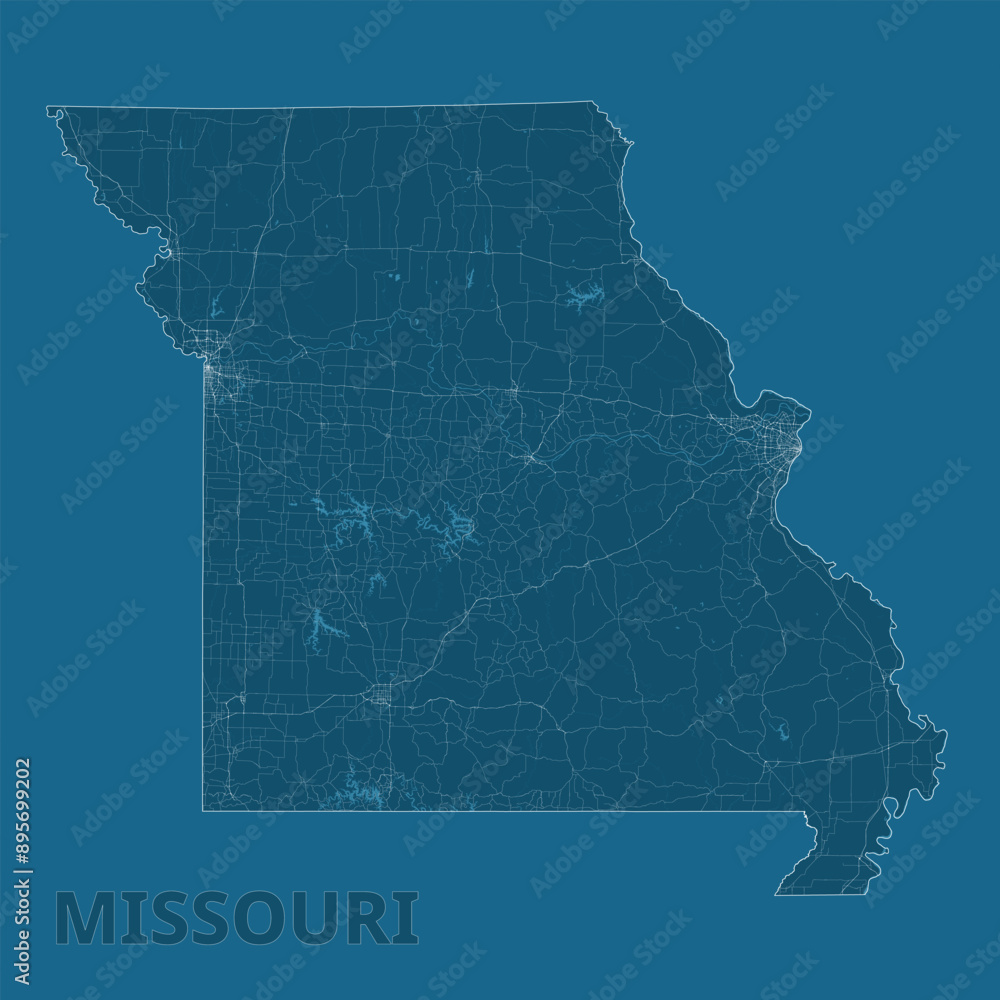 Obraz premium Missouri, United States artistic blueprint map poster
