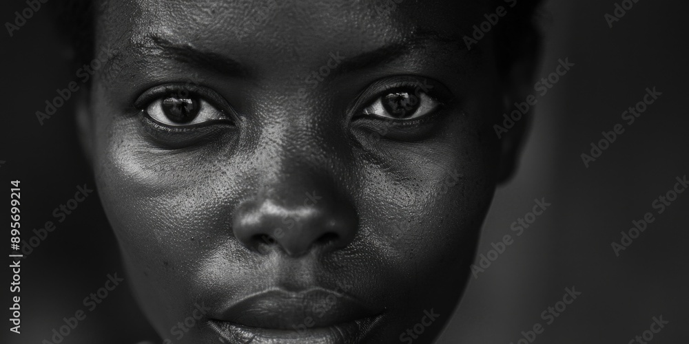 A close-up view of a person's facial features against a dark, black background A close-up view of a person's facial features against a dark, black background