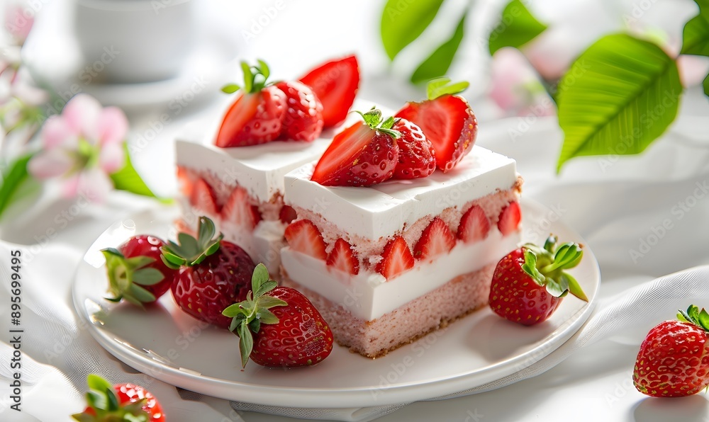 Sliced strawberry cake, Generative AI Sliced strawberry cake, Generative AI