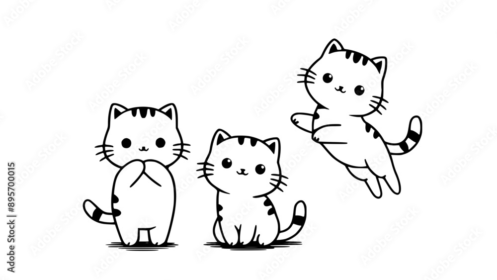 Minimalist three playful, stylized kawaii-style cat's.white clean background, illustration Generative AI Minimalist three playful, stylized kawaii-style cat's.white clean background, illustration Generative AI