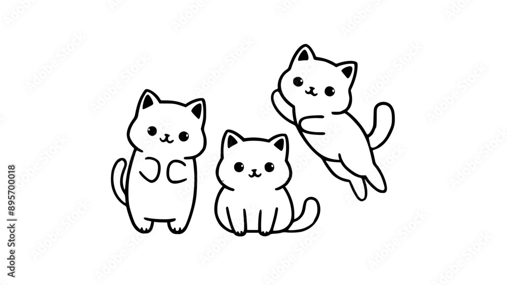 Minimalist three playful, stylized kawaii-style cat's.white clean background, illustration Generative AI Minimalist three playful, stylized kawaii-style cat's.white clean background, illustration Generative AI