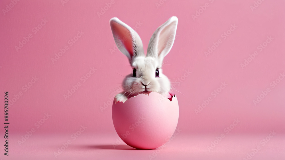 Easter bunny insede an egg on a pink background with copy space around Easter bunny insede an egg on a pink background with copy space around