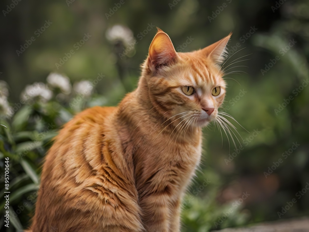 orange cat with blur background, orange cat is sitting and looking orange cat with blur background, orange cat is sitting and looking