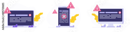 Concept of computer outage or failure due to server downtime, technical issues, software update errors, operating system crashes, or cyber attacks.