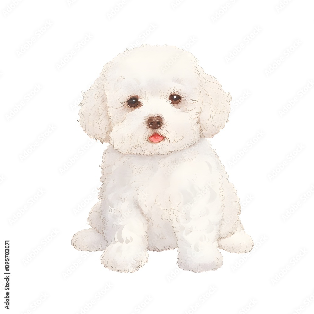 Obraz premium Cute white maltese dog illustration, Generative AI