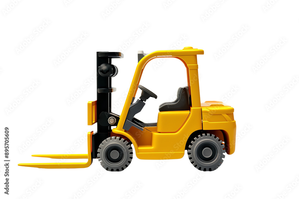 A yellow forklift with black wheels and forks, transparent background A yellow forklift with black wheels and forks, transparent background