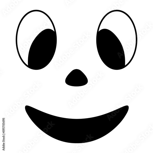 Smiling facial expression. Mask. Sketch. Vector illustration. Outline on isolated white background. Doodle style. Cute grimace. A funny look. Idea for web design.