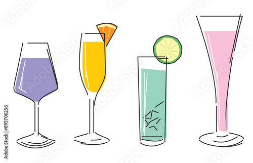シンプルな線で描いたカクテルのイラスト