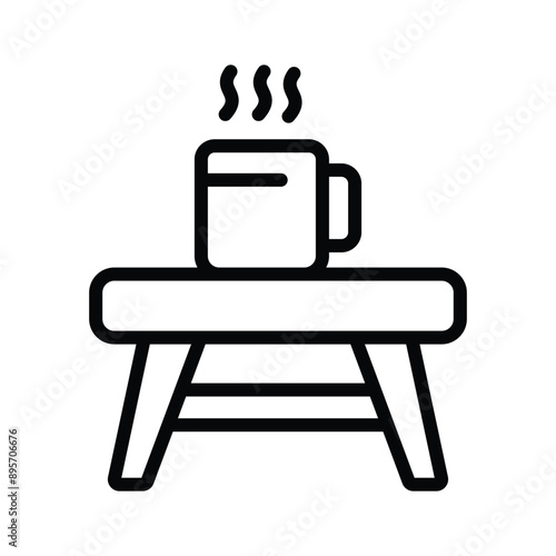 A coffee cup laying on the table, icon of coffee table