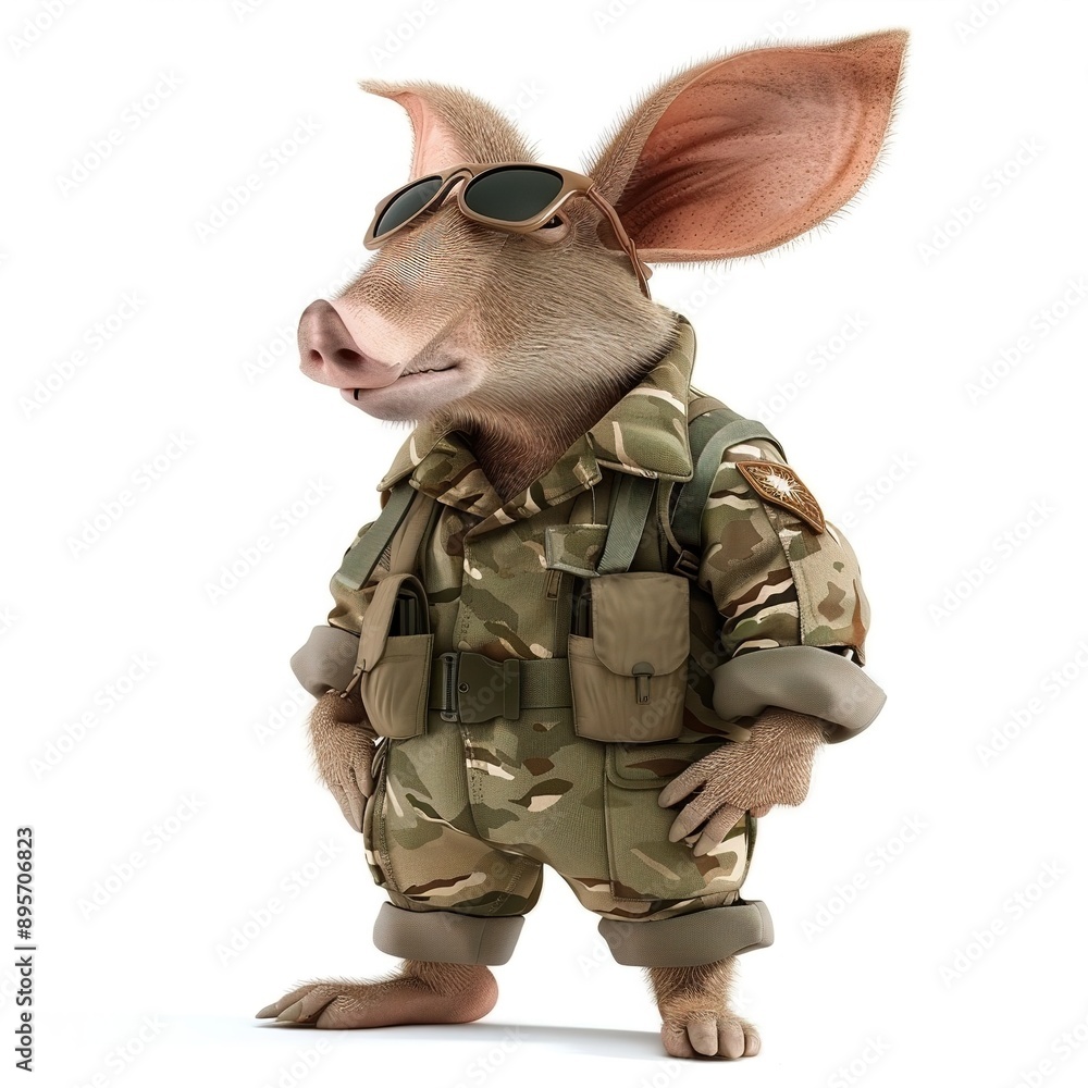 Aardvark Military animal fashion cartoon isolated whitebackground 16:9 Aardvark Military animal fashion cartoon isolated whitebackground 16:9