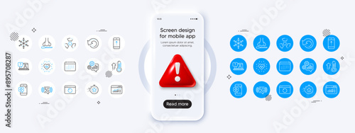 Medical phone, 5g wifi and Recovery data line icons. Phone mockup with 3d danger icon. Pack of Calendar, High thermometer, Nasal test icon. Faq, Web traffic, Recovery internet pictogram. Vector