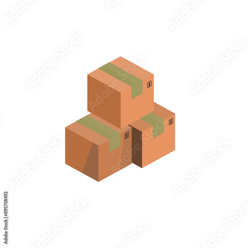 Three cardboard boxes stacked on a white background.