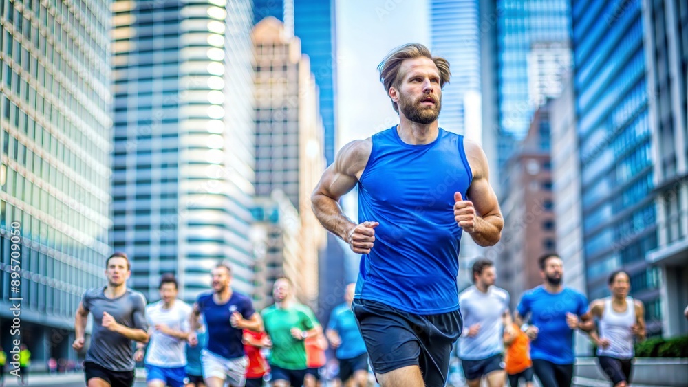 Fototapeta premium Man Athlete Running in City Marathon